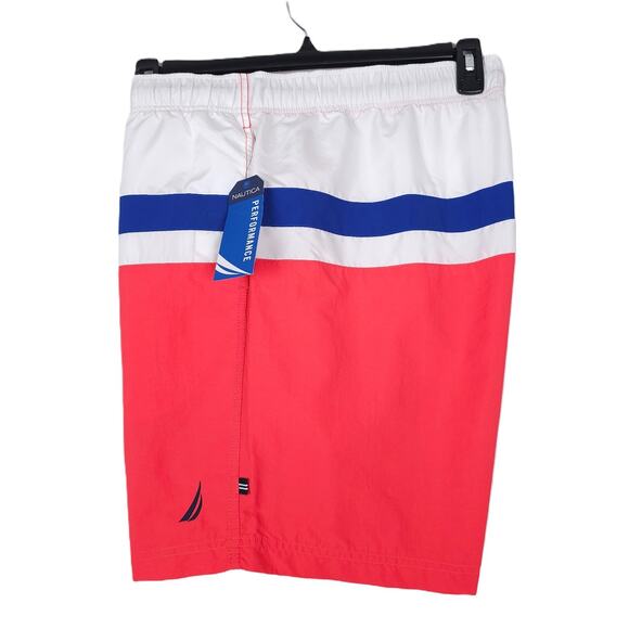 Nautica Men's Performance Colorblock Stripe 7" Swim Trunk Seaside Red XL NWT - Picture 3 of 8